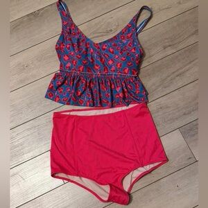 Kortni Jeane Blue & Pink Leopard Peplum Bikini Set (Small top and medium bottoms